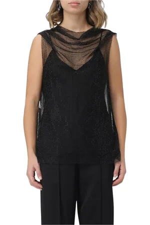 Serafini Tops, Dames, Zwart, M, Zwarte Mouwloze Top met Hoge Hals