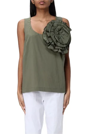 HANITA Tops, Dames, Groen, XS, Katoen, Elegante Beige Bloem Tank Top