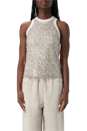 Brunello Cucinelli Tops, Dames, Geel, S, Gele Paillet Tank Top