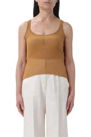 Max Mara Tops, Dames, Bruin, S, Geribbeld Leren Tanktop