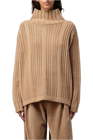 Max Mara Truien, Dames, Bruin, S, Wol, Blauwe Geribbelde Gebreide Hoge Hals Trui