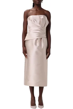 Alberta Ferretti Kleedjes, Dames, , M, Elegante Ivoor Zijden Midi Jurk