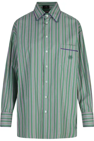Etro Blouses & Shirts, Dames, Groen, XS, Groene Oversized Gestreepte Blouse