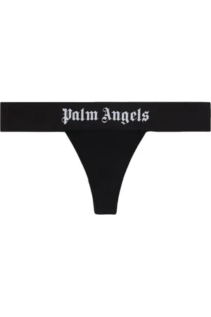 Palm Angels Ondergoed, Dames, Zwart, L, Katoen, Zwarte String met Logo Tailleband