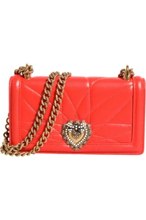 Dolce & Gabbana Tassen, Dames, Rood, ONE Size, Leer, Rode Gewatteerde Devotion Crossbody Telefoon Tas