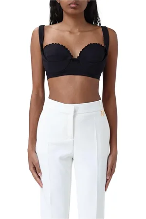 Elisabetta Franchi Tops, Dames, Zwart, M, Chique Mouwloze Gerimpelde V-hals Blouse