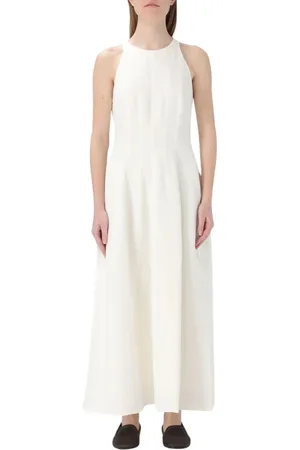 Brunello Cucinelli Kleedjes, Dames, , M, Katoen, Elegante Mouwloze A-Lijn Maxi Jurk