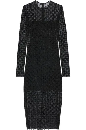 Givenchy Kleedjes, Dames, Zwart, M, Zwarte Kant Midi Jurk