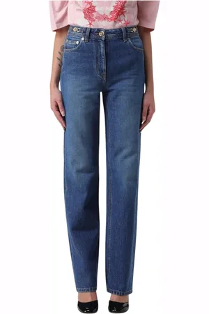 VERSACE Jeans, Dames, Blauw, W28, Denim, Blauwe High Waisted Straight Jeans