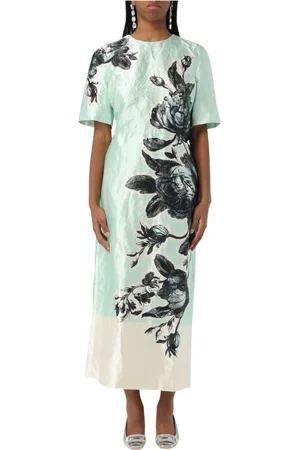 Erdem Kleedjes, Dames, Veelkleurig, L, Mint Bloemen Midi Jurk