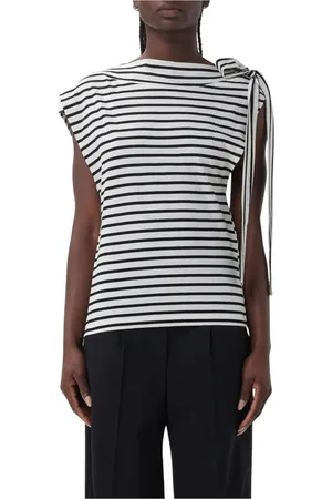 Msgm Blouses & Shirts, Dames, Zwart, M, Katoen, Gestreepte Top met Strikschouder