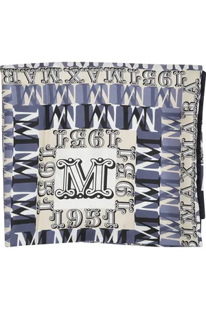 Max Mara Tassen, Dames, Blauw, ONE Size, Zijden Vierkante Sjaal Collectie Print