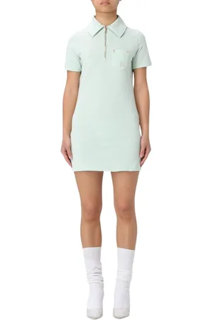 Palm Angels Kleedjes, Dames, Groen, L, Katoen, Mint Polo Jurk Rits Sluiting