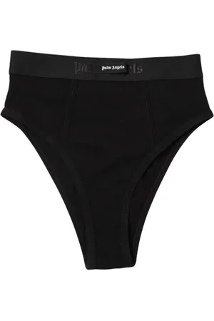 Palm Angels Badkleding, Dames, Zwart, S, Katoen, Geribbelde High Waisted Briefs