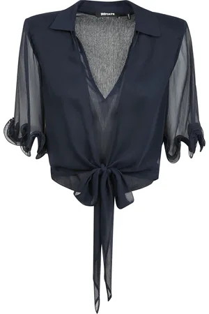 ROTATE Blouses & Shirts, Dames, Blauw, L, Chiffon, Chiffon crop shirt met ruches