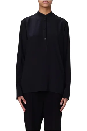 Stella McCartney Blouses & Shirts, Dames, Zwart, S, Zwarte Zijden Mandarin Kraag Blouse