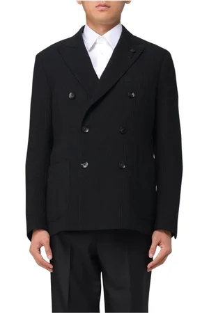 LARDINI Jassen, Heren, Zwart, L, Wol, Zwarte Wollen Blazer