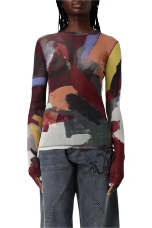 J.W.Anderson Tops, Dames, Veelkleurig, S, Olijf Abstract Print Mesh Top