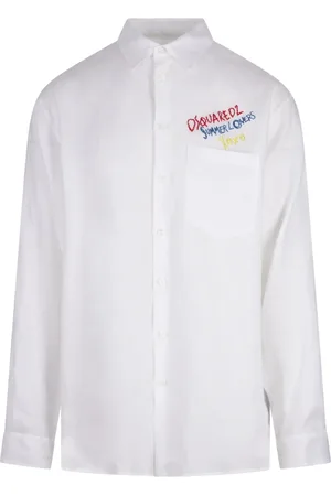 Dsquared2 Overhemden, Heren, Wit, S, Linnen, Witte Linnen Oversized Zomer Shirt