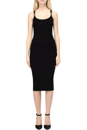 Michael Kors Kleedjes, Dames, Zwart, S, Elegante Zwarte Geribbelde Gebreide Jurk