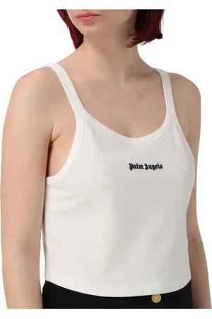 Palm Angels Tops, Dames, Wit, S, Katoen, Stijlvol Mouwloos Top Zwart Chic Modern