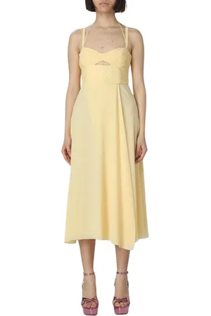 Patrizia Pepe Kleedjes, Dames, Geel, M, Polyester, Gele Geplooide A-Lijn Jurk