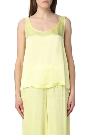 SEMICOUTURE Tops, Dames, Geel, XL, Fuchsia Zijden Tanktop en Broekenset