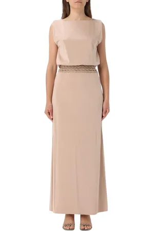 Giorgio Armani Kleedjes, Dames, Roze, S, Elegante Maxi Jurk met Gevlochten Tailleband