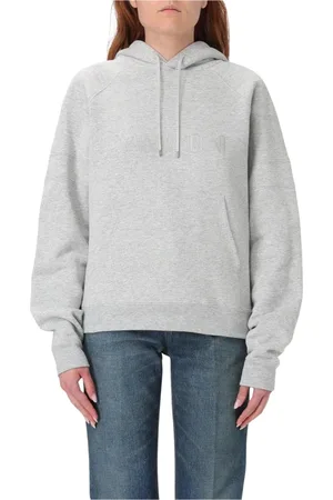 Saint Laurent Sweatshirts & Hoodies, Dames, Grijs, S, Katoen, Grijze Geborduurde Logo Hoodie