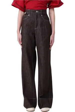 Brunello Cucinelli Jeans, Dames, Bruin, XS, Katoen, Bruine High Waisted Wide Leg Jeans