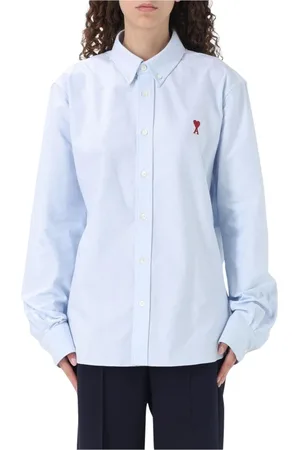 Ami Blouses & Shirts, Dames, Blauw, M, Katoen, Hart Logo Katoenen Shirt Blauw