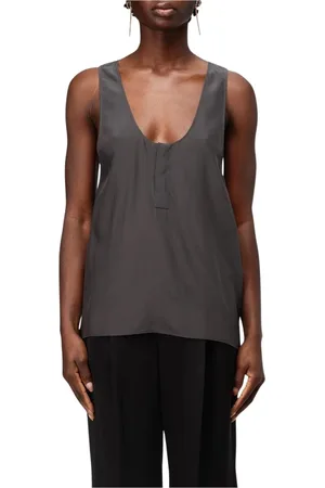 Saint Laurent Tops, Dames, Zwart, M, Zwarte Zijden V-hals Mouwloze Top