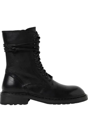 ANN DEMEULEMEESTER Schoenen, Dames, Zwart, 36 1/2 EU, Leer, Zwarte Lace Up Enkellaarzen