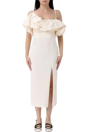 HANITA Kleedjes, Dames, , XS, Katoen, Elegante Gerimpelde Midi Jurk