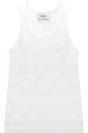 COPERNI Tops, Dames, Wit, M, Katoen, Mouwloze Top met Geborduurd Logo
