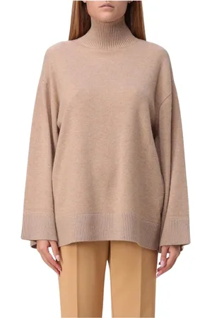 Elisabetta Franchi Truien, Dames, Bruin, L, Kasjmier, Luxe Kameel Mock Neck Sweater