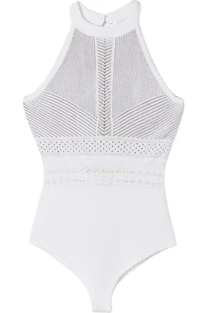 Twin-Set Tops, Dames, Wit, S, Elegant Bodysuit met Kant
