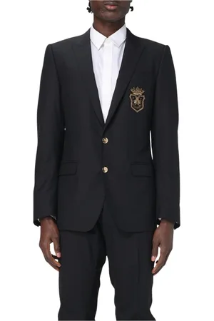 Dolce & Gabbana Pakken, Heren, Zwart, L, Wol, Blazer met geborduurde bij voor heren