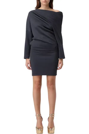 GIANLUCA CAPANNOLO Kleedjes, Dames, Grijs, S, Katoen, Elegante One-Shoulder Mini Jurk
