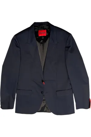 HUGO BOSS Jassen, Heren, Blauw, L, Katoen, Moderne Navy Driedelig Pak