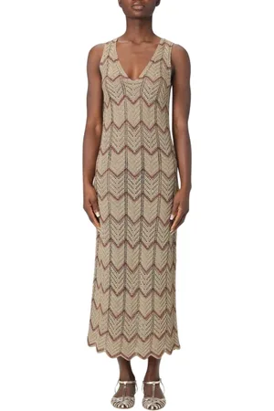 Twin-Set Kleedjes, Dames, Groen, L, Groene Chevron Maxi Jurk