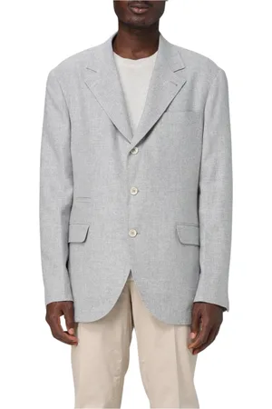 Brunello Cucinelli Jassen, Heren, Grijs, 2Xl, Grijze Drieknoop Revers Blazer