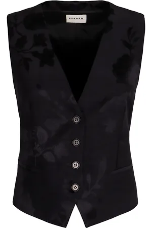 P.A.R.O.S.H. Jassen, Dames, Blauw, L, Linnen, Bloemenprint V-hals Linnen Vest