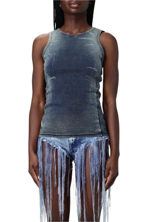 Diesel Tops, Dames, Blauw, XS, Gebreide Mouwloze Tanktop