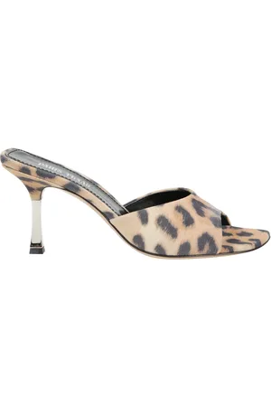 PARIS TEXAS Schoenen, Dames, Veelkleurig, 40 EU, Suède, Leopard Print Open Square Toe Mules