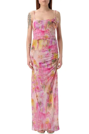 BLUMARINE Kleedjes, Dames, Roze, M, Polyester, Elegante Bloemen Maxi Jurk