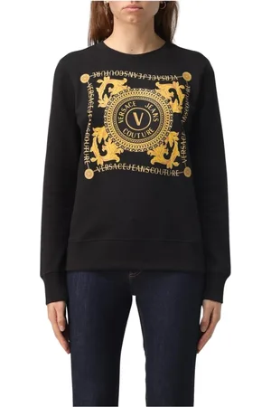 VERSACE Sweatshirts & Hoodies, Dames, Zwart, S, Zwarte Couture Sweatshirt voor Vrouwen