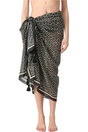Tory Burch Badkleding, Dames, Zwart, ONE Size, Zwarte Sarong met Kwast Detail