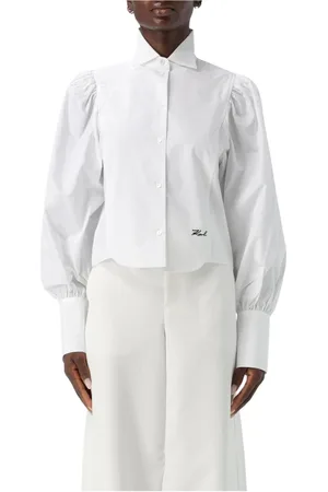 Karl Lagerfeld Blouses & Shirts, Dames, Wit, S, Poplin Shirt Met Korte Pofmouwen