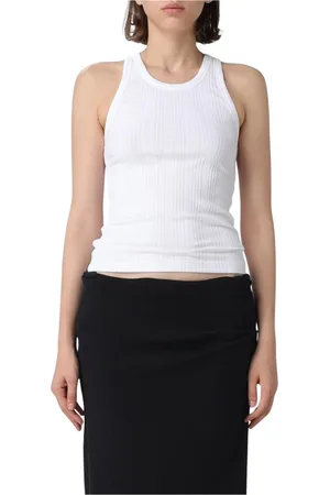 Helmut Lang Tops, Dames, Wit, XS, Katoen, Geribbelde Slim Fit Tanktop Wit